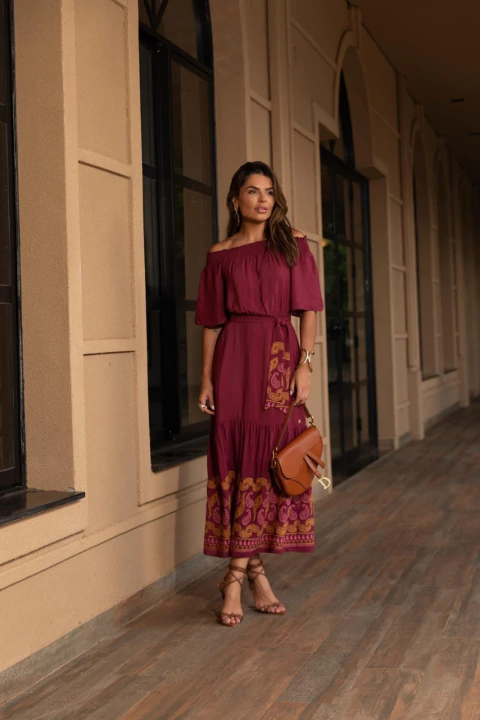 VESTIDO BARRADO BORDADO C/ AMARRAÇÃO