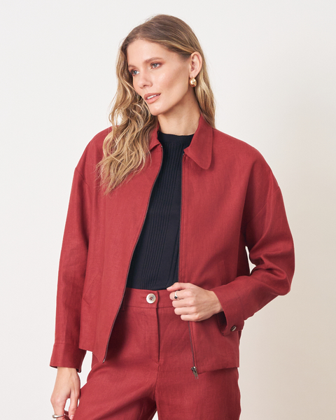 Jaqueta Linho Twill com Zíper Metal