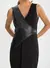 Vestido Midi Daya Suede Com Pu Regata Decote V Assimétrico - comprar online