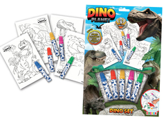 SET DE COLOREO CON 5 FIBRONES + HOJAS DE IMPRESION DINOSAURIOS