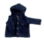 Saco Semenic azul soft, de peludito con bolsillos falsos y capucha forrada