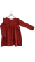 Foto producto de vestido de nena de jersey estampado bordó con volados en los hombros. 