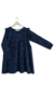 Foto producto de vestido de nena de jersey estampado azul con volados en los hombros. 