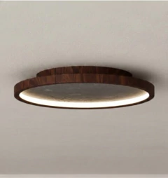 PLAFON LED STONE FOX EM MADEIRA E LAMINA NATURAL DE PEDRA 35CM 23W 300 FOX - comprar online