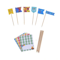 Kit Decoração Festa Junina -6 Picks Espetos + 8 Plaquinhas de Identificação de Comidas