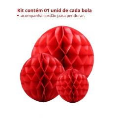 Bolas decorativas Colméia papel Vermelhas 15/20/30cm (03 PEÇAS) - comprar online