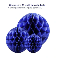 Bolas decorativas Colméia papel Azul marinho 15/20/30cm (03 PEÇAS) - comprar online
