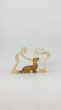 Silueta Perro y Dos Personas - Wood Look Argentina 