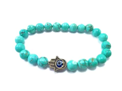 Pulseira Hamsá Howlita Turquesa