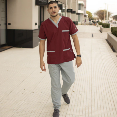 Ambo Santino bordo con gris