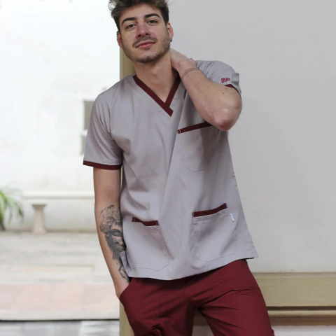 Ambo Santino gris con bordo