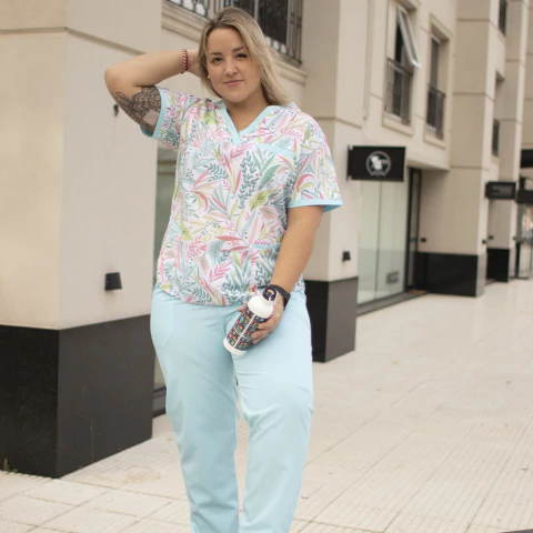 Ambo Paz estampado con verde agua