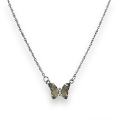 COLLAR MARIPOSA CRISTAL HUMO DE ACERO QUIRURGICO