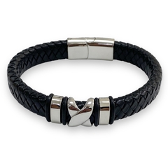 PULSERA CUERO X DE ACERO QUIRÚRGICO