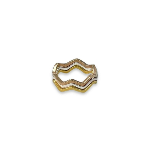 ANILLO TRES OROS EN ACERO BLANCO