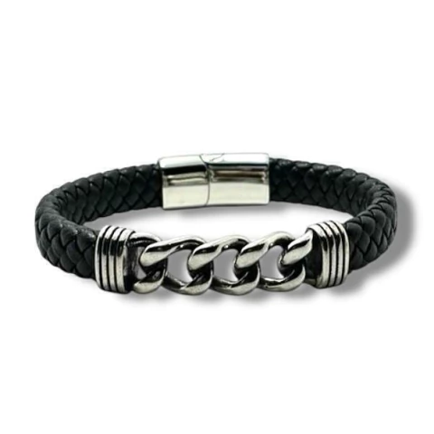 PULSERA CUERO GRUMET DE ACERO QUIRURGICO