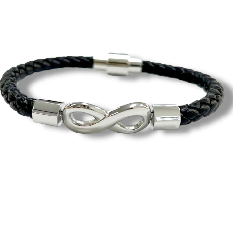 PULSERA CUERO INFINITO DE ACERO QUIRURGICO