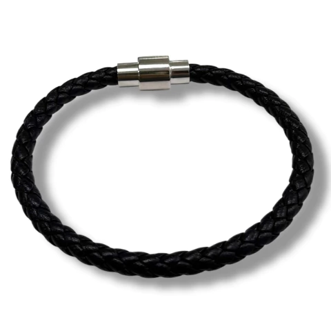 PULSERA CUERO TRENZA BLACK DE ACERO QUIRÚRGICO - comprar online