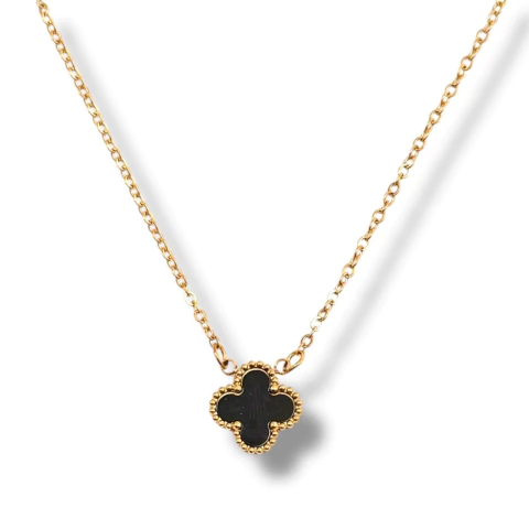 COLLAR TREBOL VAN BLACK DE ACERO DORADO
