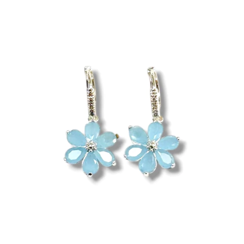 ARGOLLAS CON DIJE FLOR PASTEL CELESTE DE ACERO BLANCO