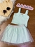 Conjunto Infantil Saia com Tule Detalhado com Gliter e Cropped Verde Claro- CINTI 12126