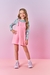 Jardineira Infantil Rosa com Gliter+ Blusa Mangas Longas Estampado Canelado - CINTI 12354 na internet