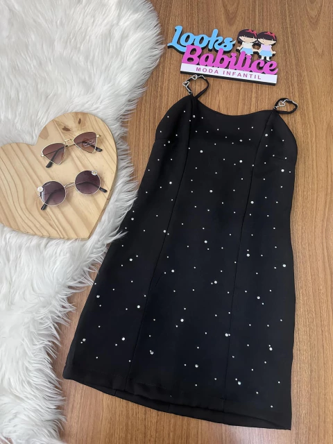 Vestido Juvenil Preto com Strass- Vanilla Cream - 25024