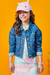 Jaqueta Jeans Infantil Menina com Destroyer AZUL MÉDIO - Kukie - Looks Babilice