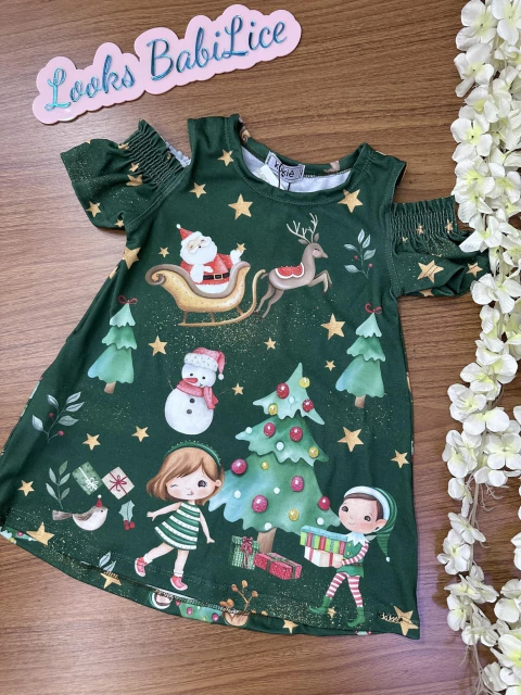 Vestido de Natal VERDE Infantil PAPAI NOEL - Kukie