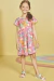 Vestido Infantil ROSA Mangas Curtas BICHOS DA FLORESTA - Kukie - Looks Babilice