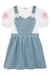 Salopete Infantil em Jeans com Blusa Mangas Bufantes FLORAL ROSA - Infanti - comprar online
