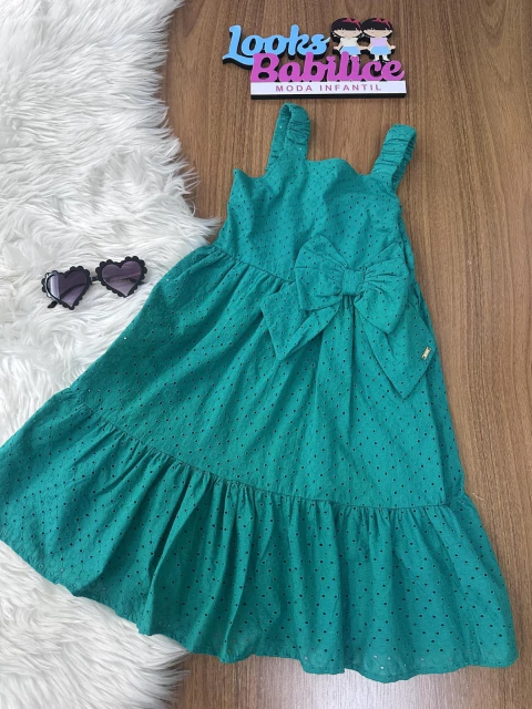 Vestido Infantil Verde Alças Laço e Babado Laise - INFANTI- 77373