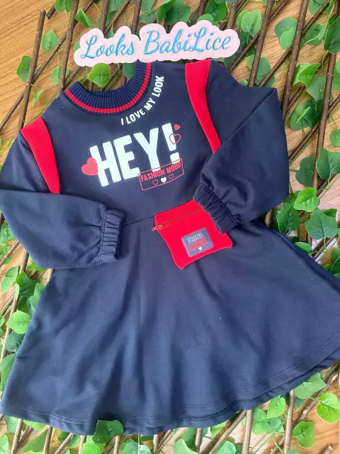 Vestido Infantil Azul Marinho Com Pochete - Kukie