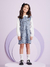Vestido Infantil Cinza Manga Longa Integrada Gola Retrô Branco- Momi - H4967 - Looks Babilice