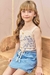 Conjunto Infantil de Cropped em linho com botões e short saia jeans - 78623 - comprar online