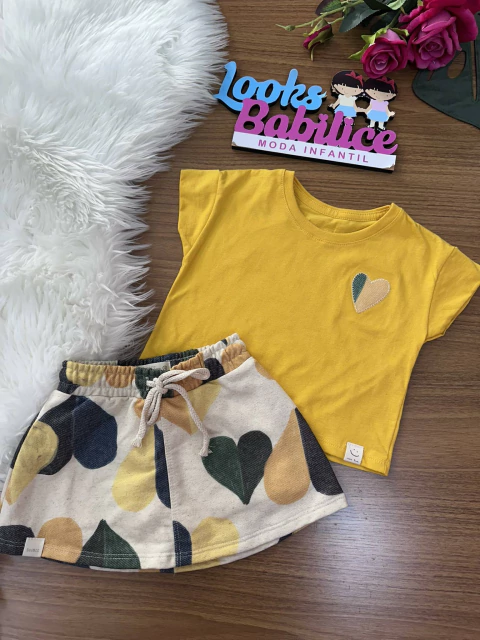Conjunto Infantil Menina Corações Mostarda e Verde- Bugbee - 14469 - comprar online