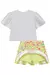 Conjunto Infantil de Blusa Boxy em Meia Malha e Saia em Fly Tech Amarelo Estampado (com Shorts Embutido) Kukiê 75097 - comprar online