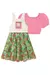 Salopete Infantil Estampado + Bata Rosa - Kukie - 73912 - Looks Babilice