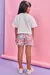 Conjunto de Blusa Boxy Over em Malha Textura e Shorts em Sarja Ônix com Elastano - Kukiê 77948 - Looks Babilice