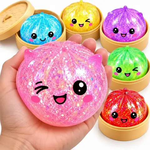 Dumpling Squishy Grande Com Glitter Brinquedo Sensorial Macio