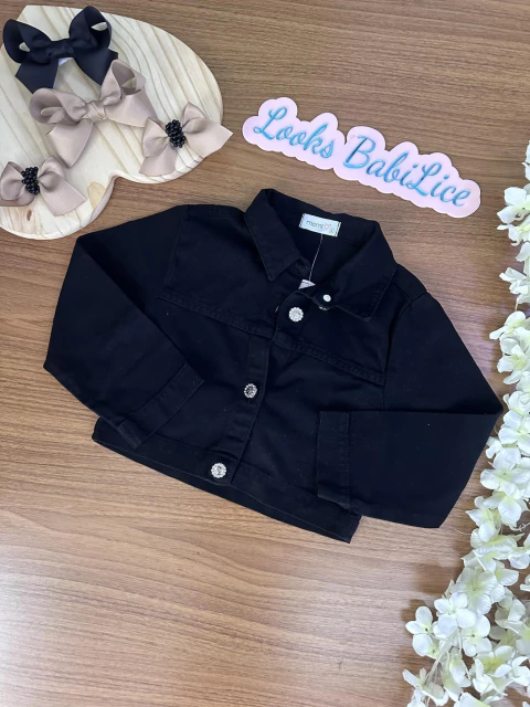 Jaqueta Tecido Sarja Preto Infantil Menina - Momi (Ref.H4978)