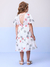 Vestido Infantil Branco Floral Laço Cintura - Momi - H5595 na internet