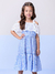 Vestido Infantil Listrado Alças e Babado em Lese- Momi - H5605 - comprar online