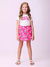 Conjunto Infantil Blusa Manga Curta Canelado e Saia Short Rosa Estampado - MOMI- H5693 - comprar online