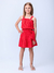 Conjunto Infantil Lese Cropped Alças e Saia Babado Vermelho- Momi - H5725 - comprar online