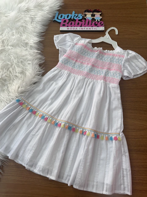 Vestido Infantil Alongado BRANCO com BORDADO - Momi J4608