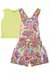 Jardineira Infantil em Sarja Ônix com Elastano com Blusa Cropped em Canelado -Kukie 77207 - loja online