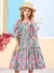 Vestido Infantil Azul com Estampa de Flores-ANIMÊ N4069 - Looks Babilice