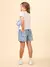 Short Jeans Infantil com Cereja e Laço Listrados- Animê N4221 - Looks Babilice