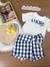 Conjunto Infantil Blusa Branca e Short Xadrez -ANIMÊ N4414
